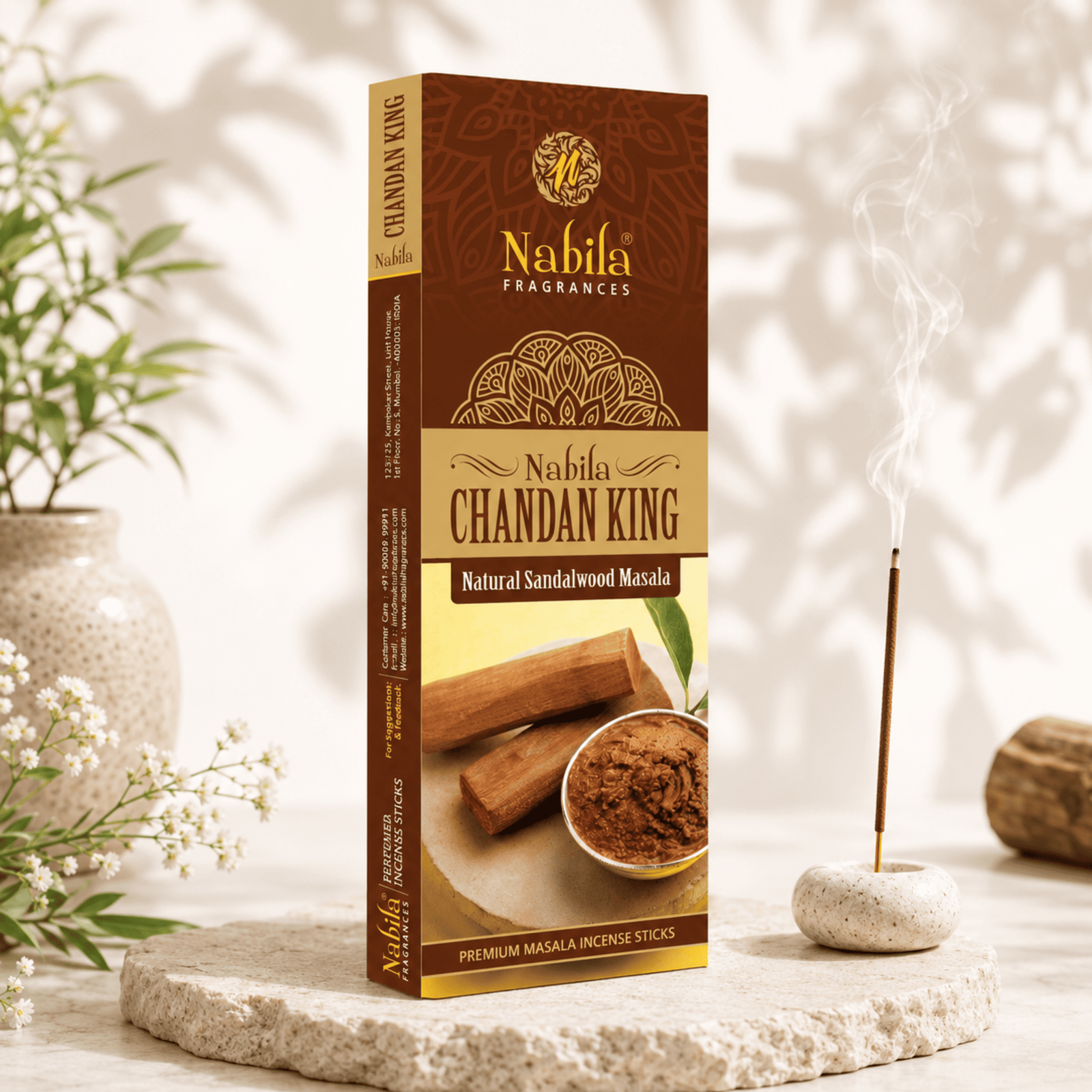 Nabila Fragrances Chandan King Natural Sandalwood Masala Sticks – Premium Hand-Rolled Agarbatti