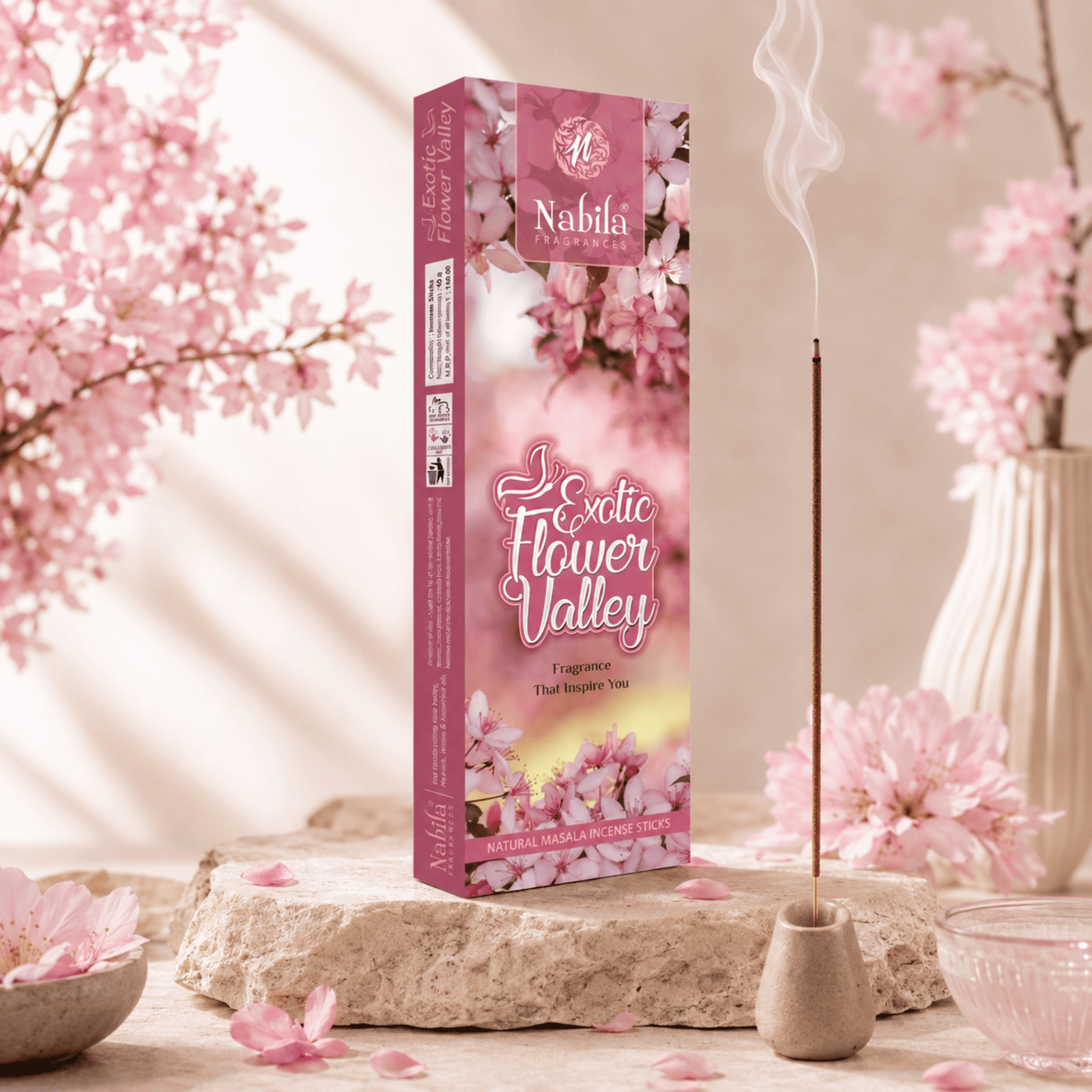 Nabila Fragrances Exotic Flower Valley Natural Masala Incense Sticks – Premium Hand-Rolled Agarbatti