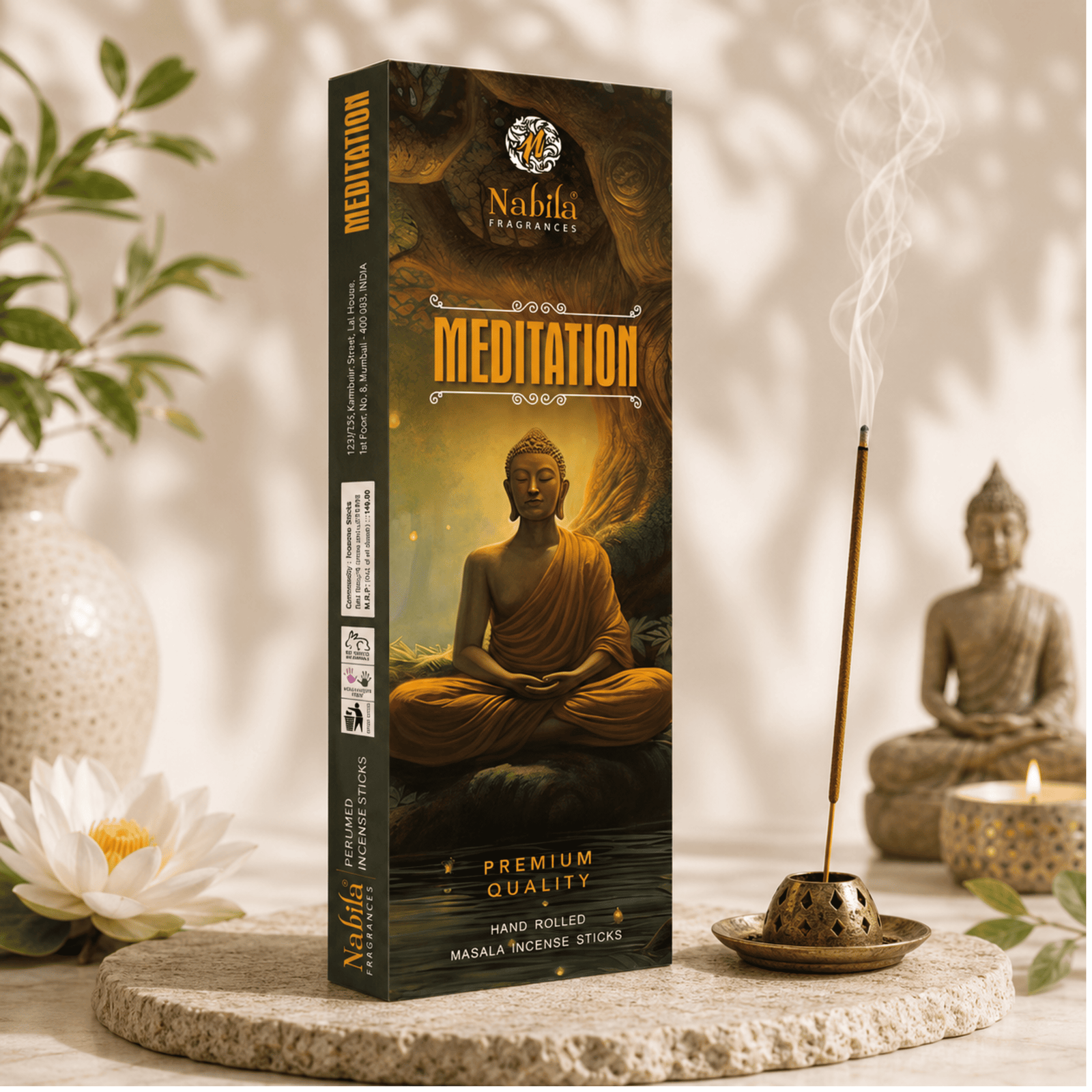 Nabila Fragrances Meditation 60 Hand Rolled Masala Incense Sticks – Premium Hand-Rolled Agarbatti