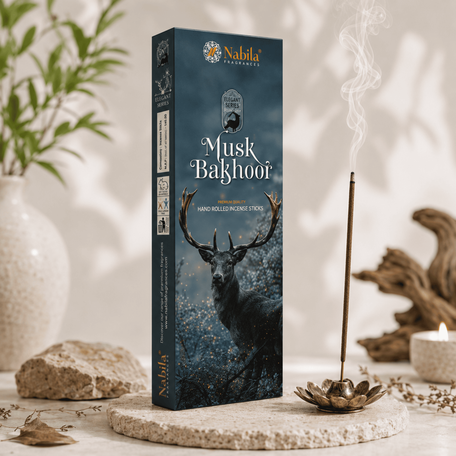 Nabila Fragrances Musk Bakhoor Elegant Series Incense Sticks – Premium Hand-Rolled Agarbatti