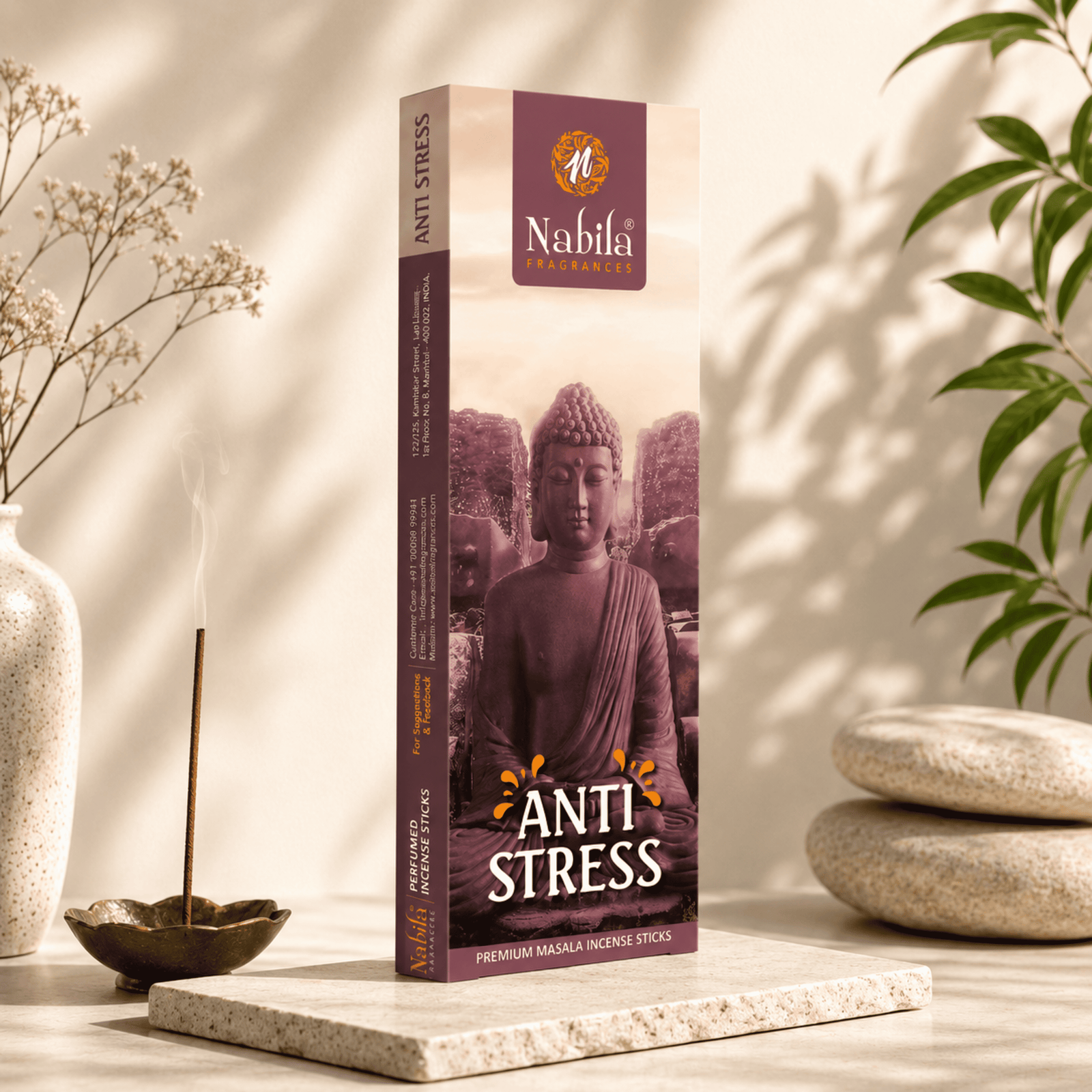Nabila Fragrances Anti Stress Masala Herbal Wellness Incense Sticks – Premium Hand-Rolled Agarbatti
