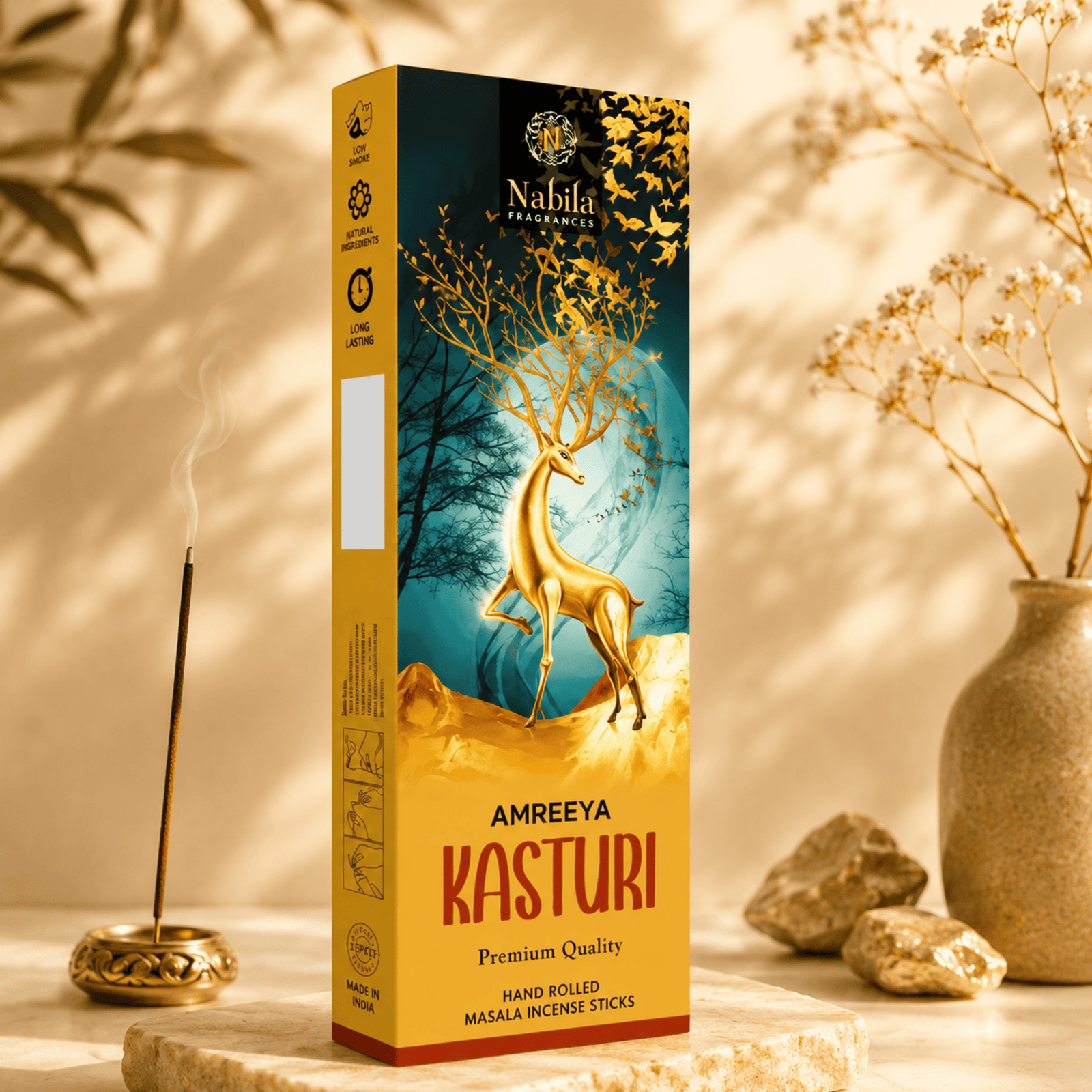 Nabila Fragrances Amreeya Kasturi Pure Kasturi Masala Incense Sticks – Premium Hand-Rolled Agarbatti