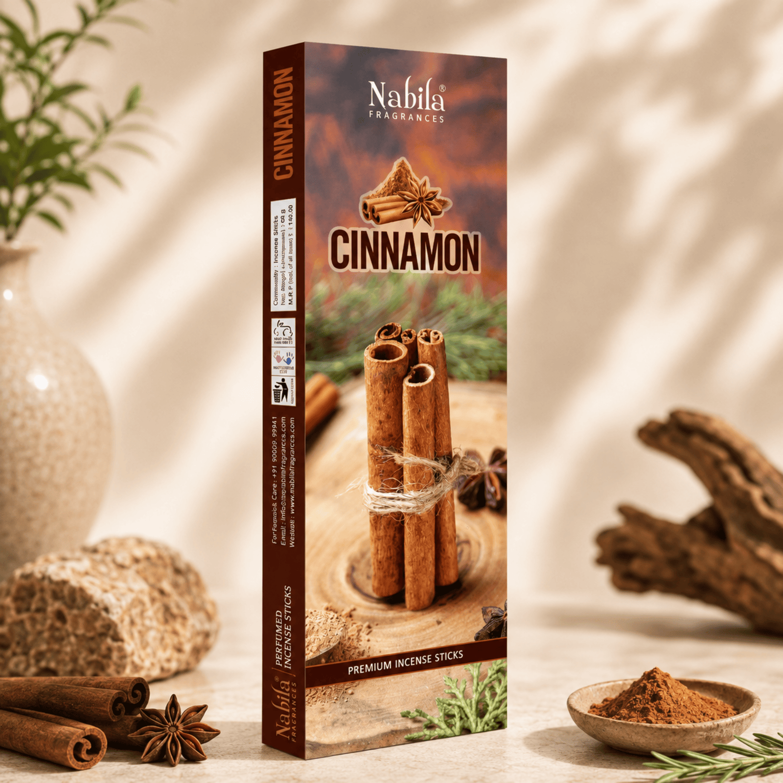 Nabila Fragrances Cinnamon Spice Warm Spiced Incense Sticks – Premium Hand-Rolled Agarbatti